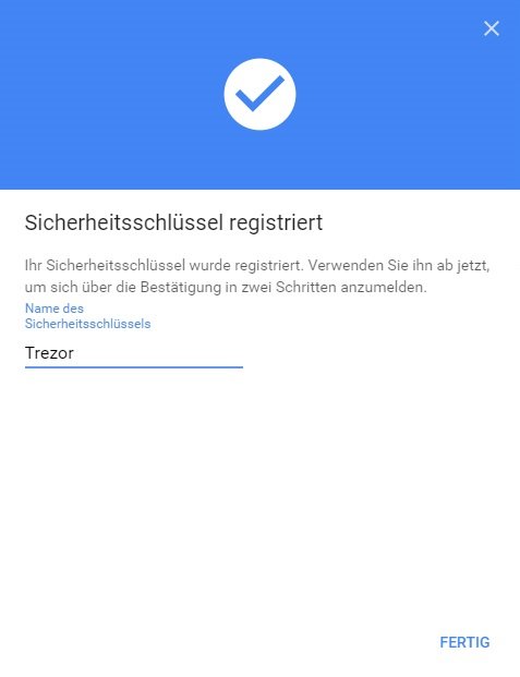Trezor U2F Registriert